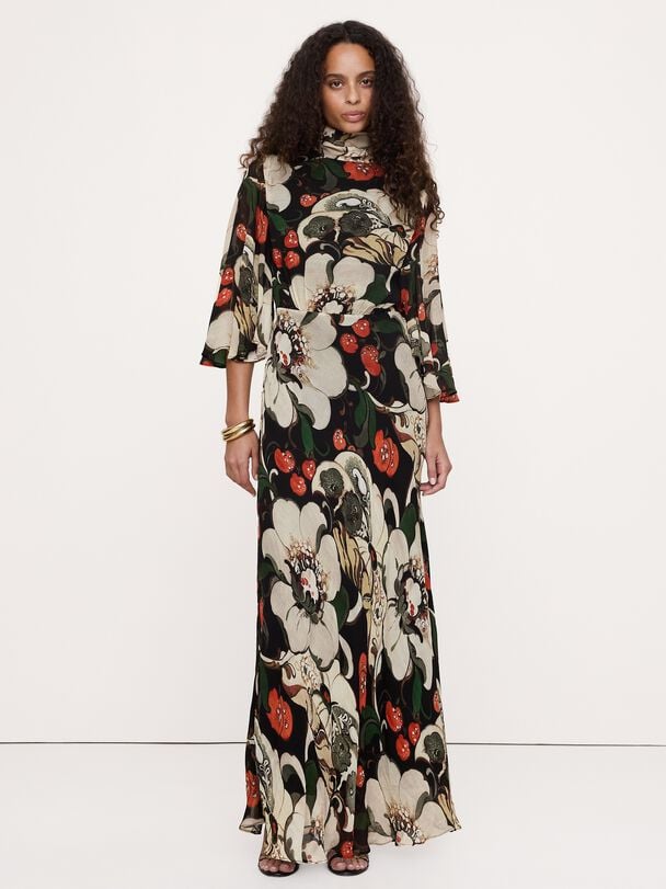 Georgette Flutter Cape-Sleeve Midi Dress bananarepublic georgette flutter cape sleeve midi dress