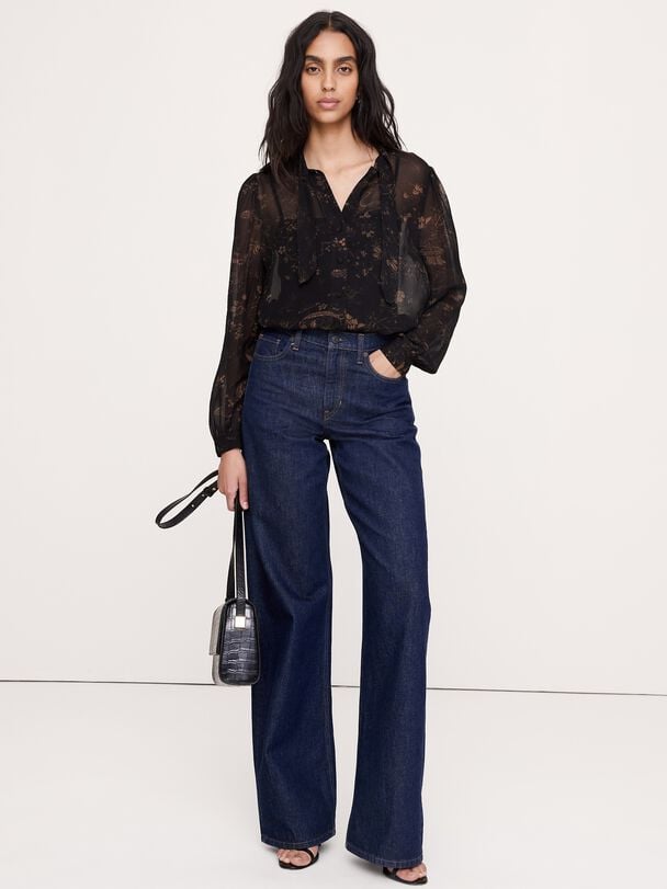 Georgette Tie-Neck Blouse bananarepublic georgette tie neck blouse